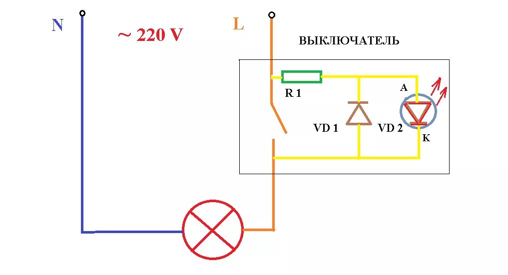 Подключение выключателя с подсветкой 220 Выключатель с индикатором и светодиодная лампа фото - DelaDom.ru