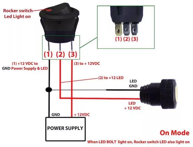 Подключение выключателя с подсветкой 3 контакта Buy 12v LED Round Rocker Switch Remotes & Switches Basic electrical wiring, Diy 