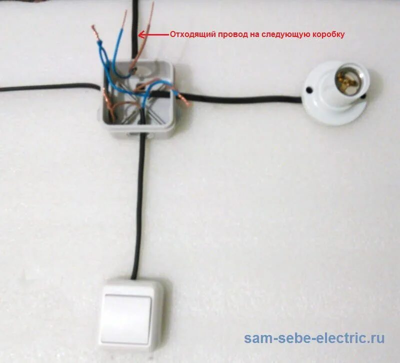 Подключение выключателя с распаечной коробкой Схема подключения выключателя Электрика, Выключатели света, Принципиальная схема
