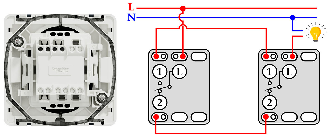 Подключение выключателя шнайдер Схема подключения проходного выключателя Schneider Electric
