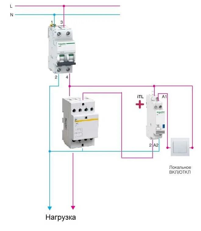 Подключение выключателя света через контактор Подключение мастер выключателя через контактор
