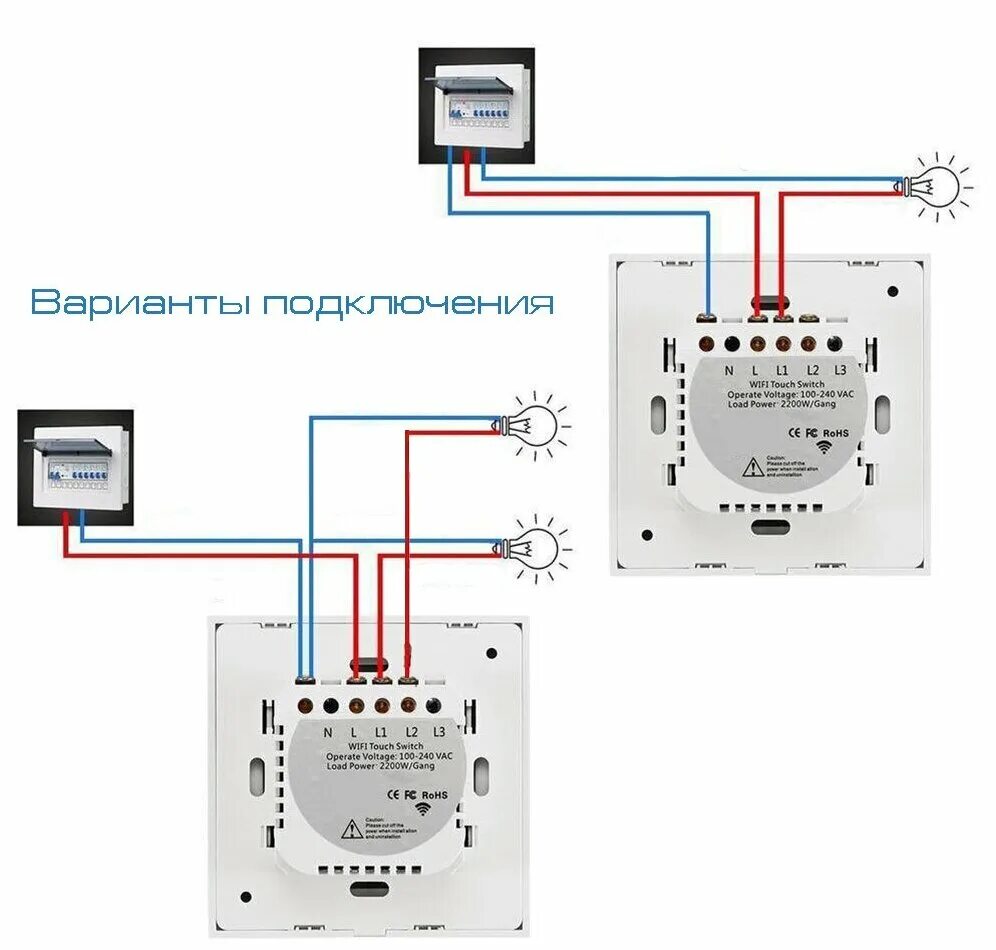 Настенный выключатель сенсорный Ps-Link WF-E2 / WIFI / 2 канала / Золотой - купи