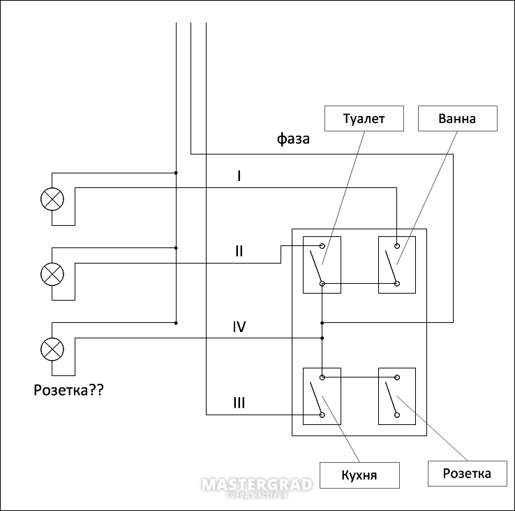 Подключение выключателя туалет ванна кухня Блок туалет ванна кухня