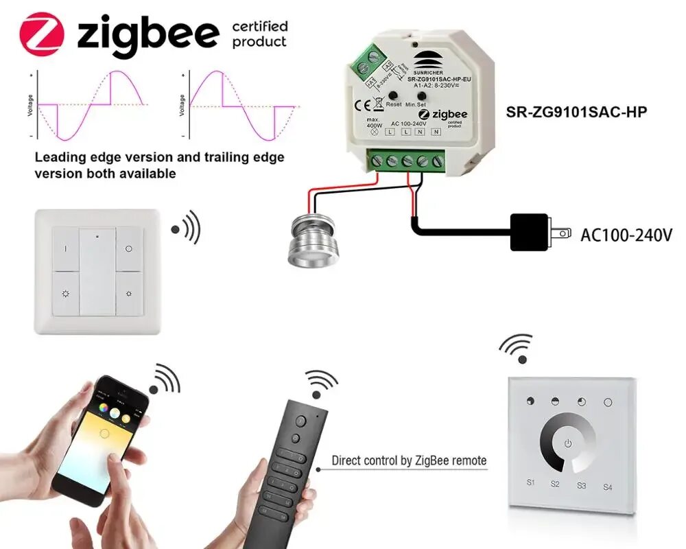 Подключение выключателя zigbee Zigbee certificato bordo di uscita AC dimmer per lampade ad incandescenza di ill