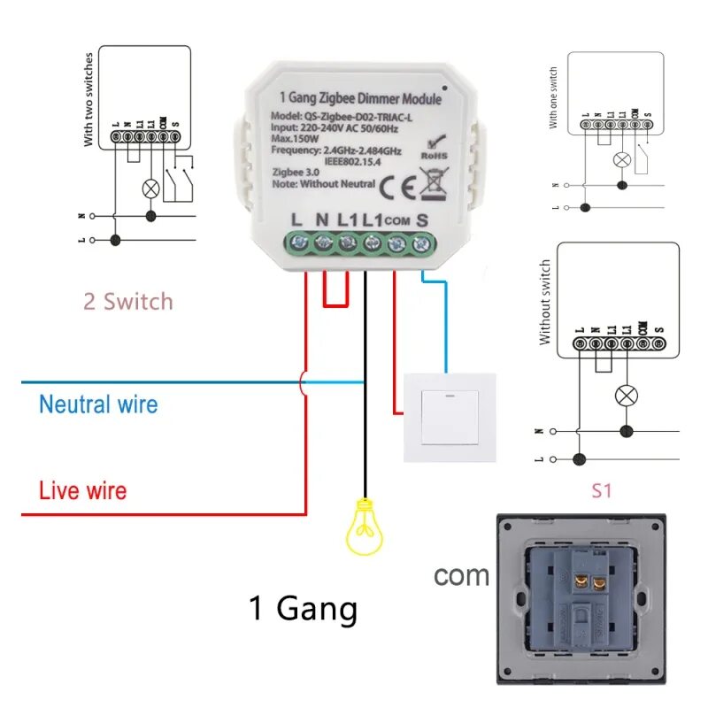 Подключение выключателя zigbee Умный мини-модуль переключателя с регулятором яркости, пульт дистанционного упра