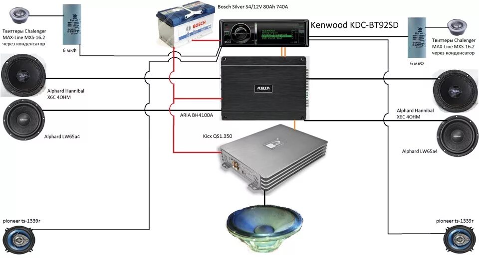 Подключение высокочастотных динамиков через конденсатор схема подключения Моя схема автозвука. - Lada Калина универсал, 1,4 л, 2012 года автозвук DRIVE2