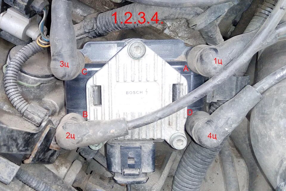 Подключение высоковольтных проводов к модулю зажигания Катушка зажигания на AKL.Подключение ВВ проводов. - Volkswagen Bora, 1,6 л, 1999