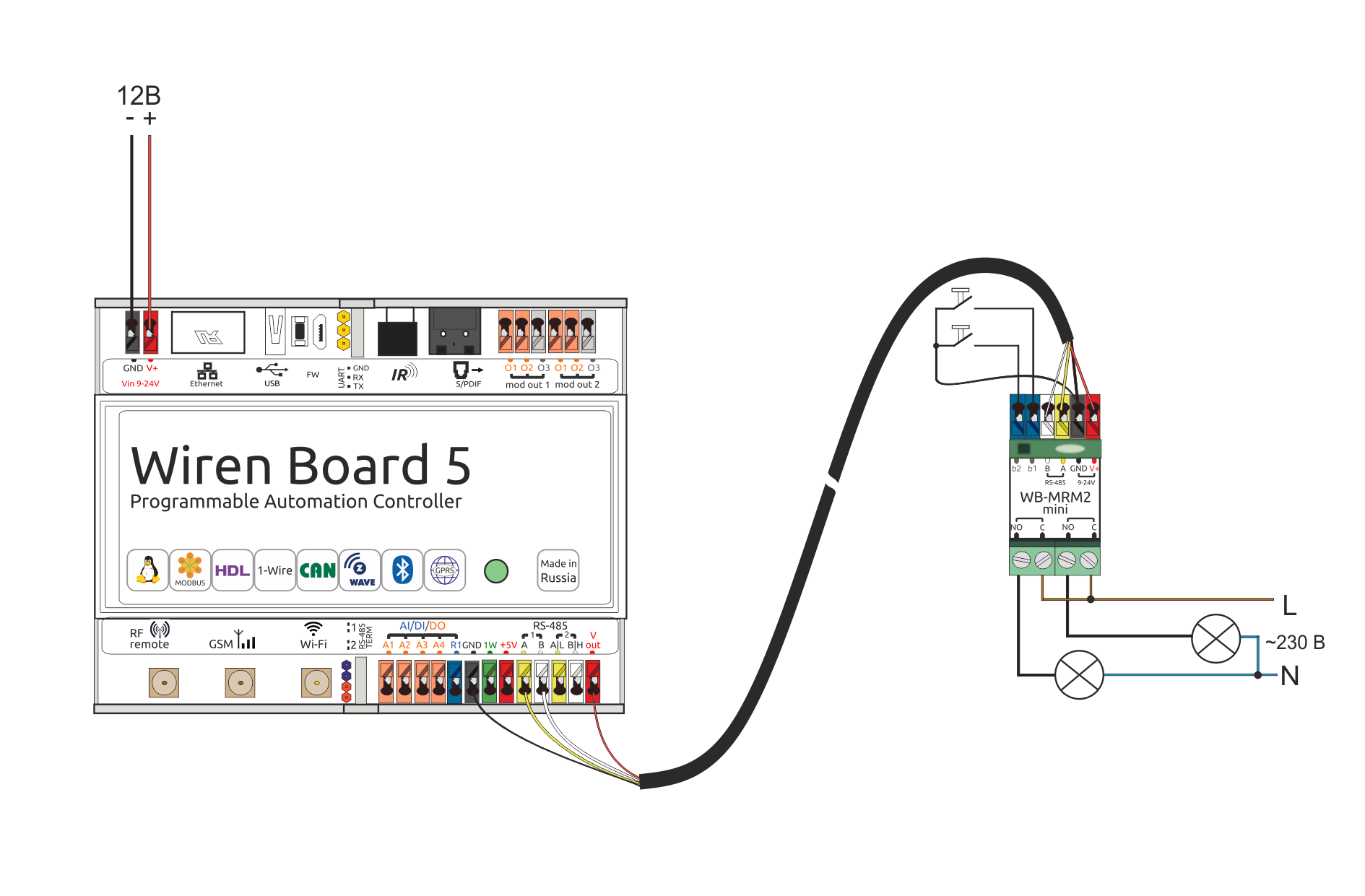 Подключение wiren board к 3 м фазам Файл:Installation WB5+WB-MRMR2-mini.png - Wiren Board