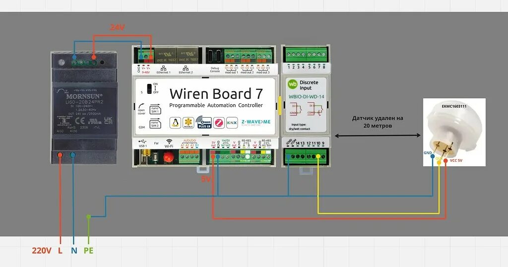 Подключение wiren board к 3 м фазам Подключение датчика движения EKMC1603111 - Подбор оборудования - Wiren Board Sup