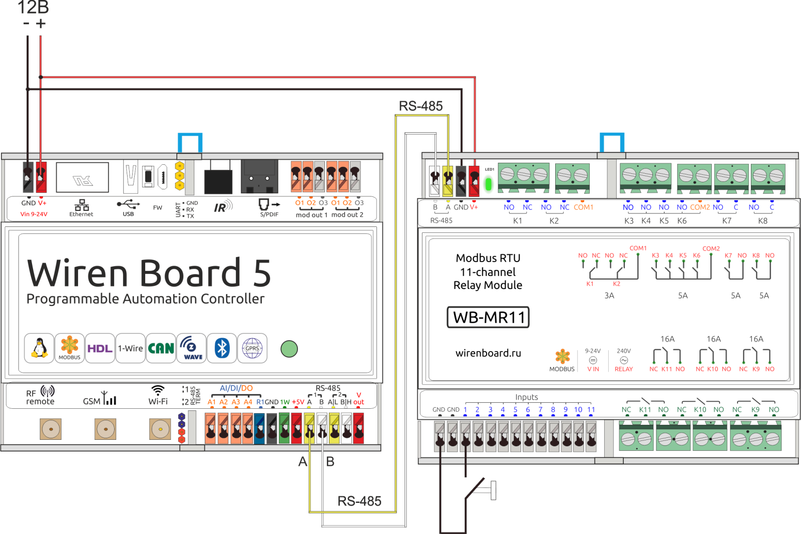 Подключение wiren board к 3 м фазам WB-MR11 модуль реле 11-канальный - Wiren Board