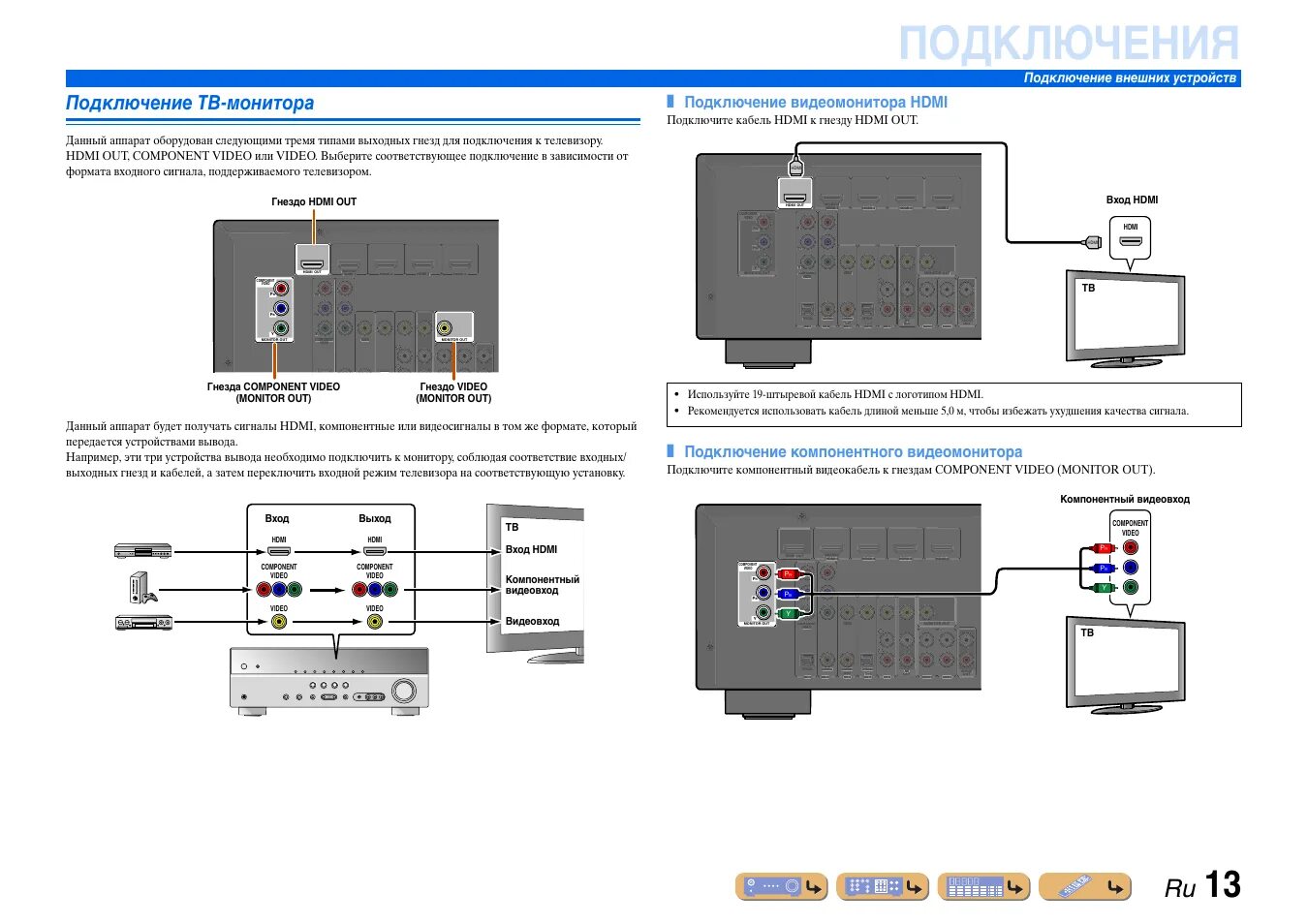 Подключение yamaha к телевизору Подключение тв-монитора, С. 13, Подключения Инструкция по эксплуатации Yamaha RX