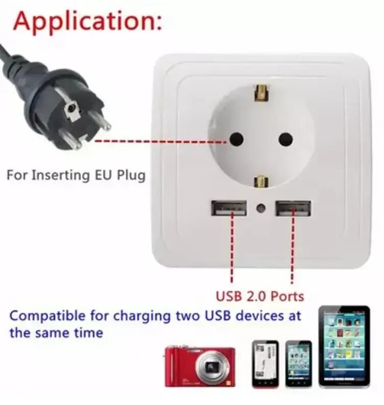 Подключение юсб розетки Wall Power Socket 16A EU Standard Outlet With 2A Dual USB Charger Port for Mobil