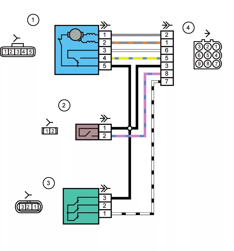 Подключение заднего дворника гранта Схема электрических соединений жгута проводов коробки воздухопритока автомобилей