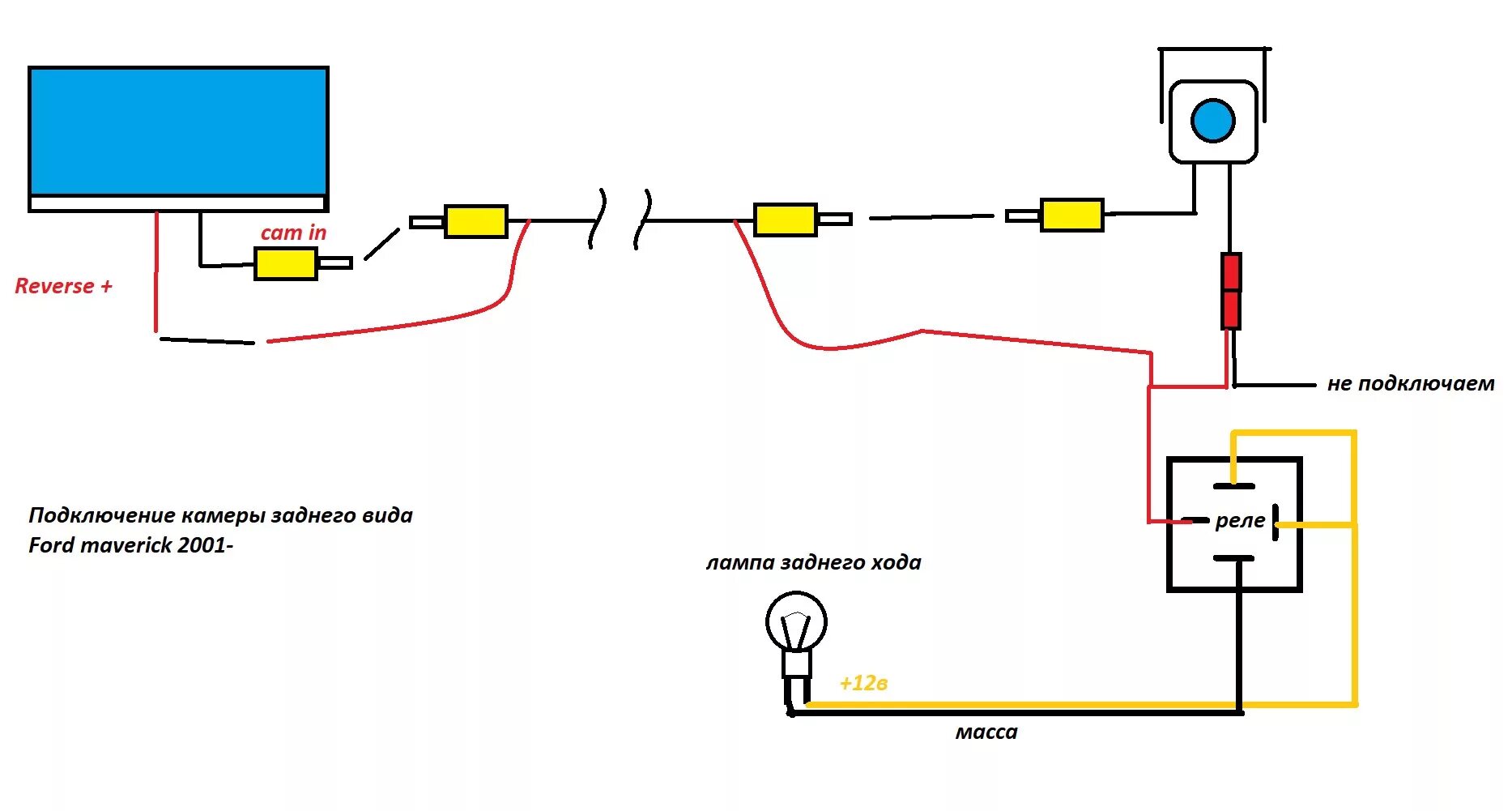 Подключение задней Подключение камеры заднего вида (не обычно) - Ford Maverick II, 2 л, 2002 года с