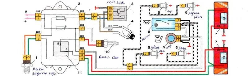Подключение задних фонарей ваз 2107 Схема стоп сигналов ваз 2109