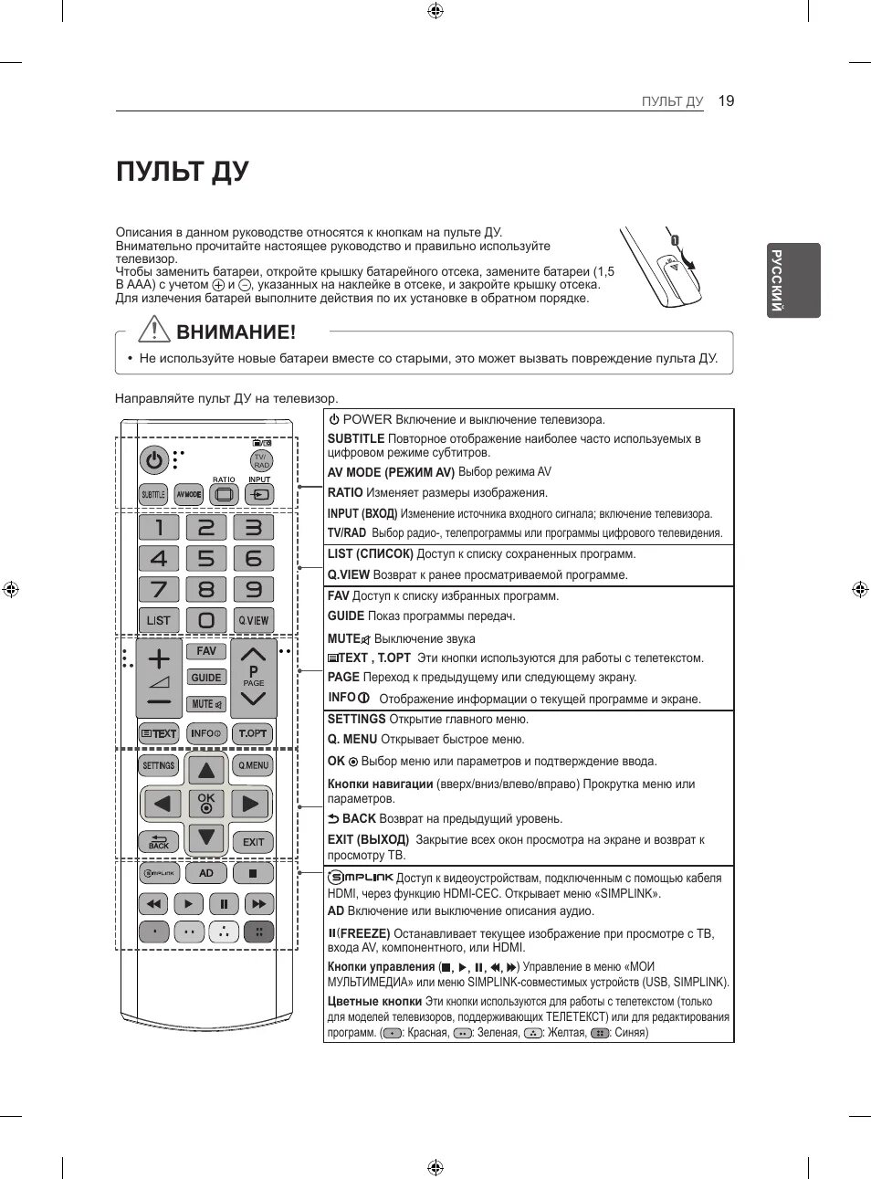 Подключение замененного пульта к телевизору лж Пульт ду, Внимание Инструкция по эксплуатации LG 60PN650T Страница 59 / 110