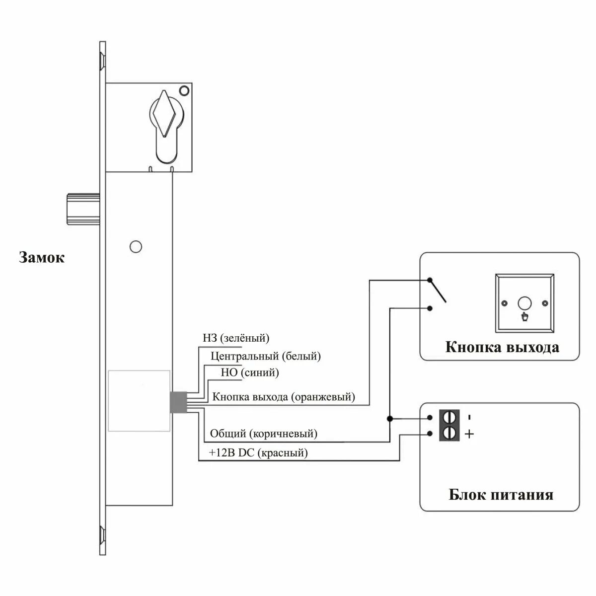 Подключение замка AccordTec: AT-EL600-2 Соленоидный замок, врезной, 12 V