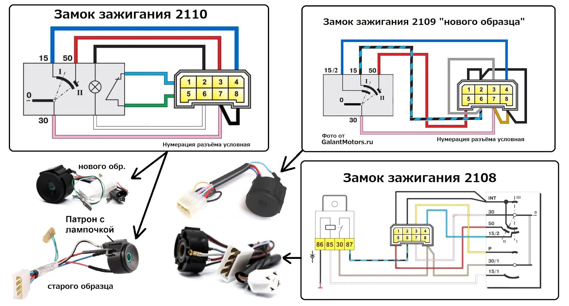 Подключение замка 2104 Распиновка замка зажигания ваз