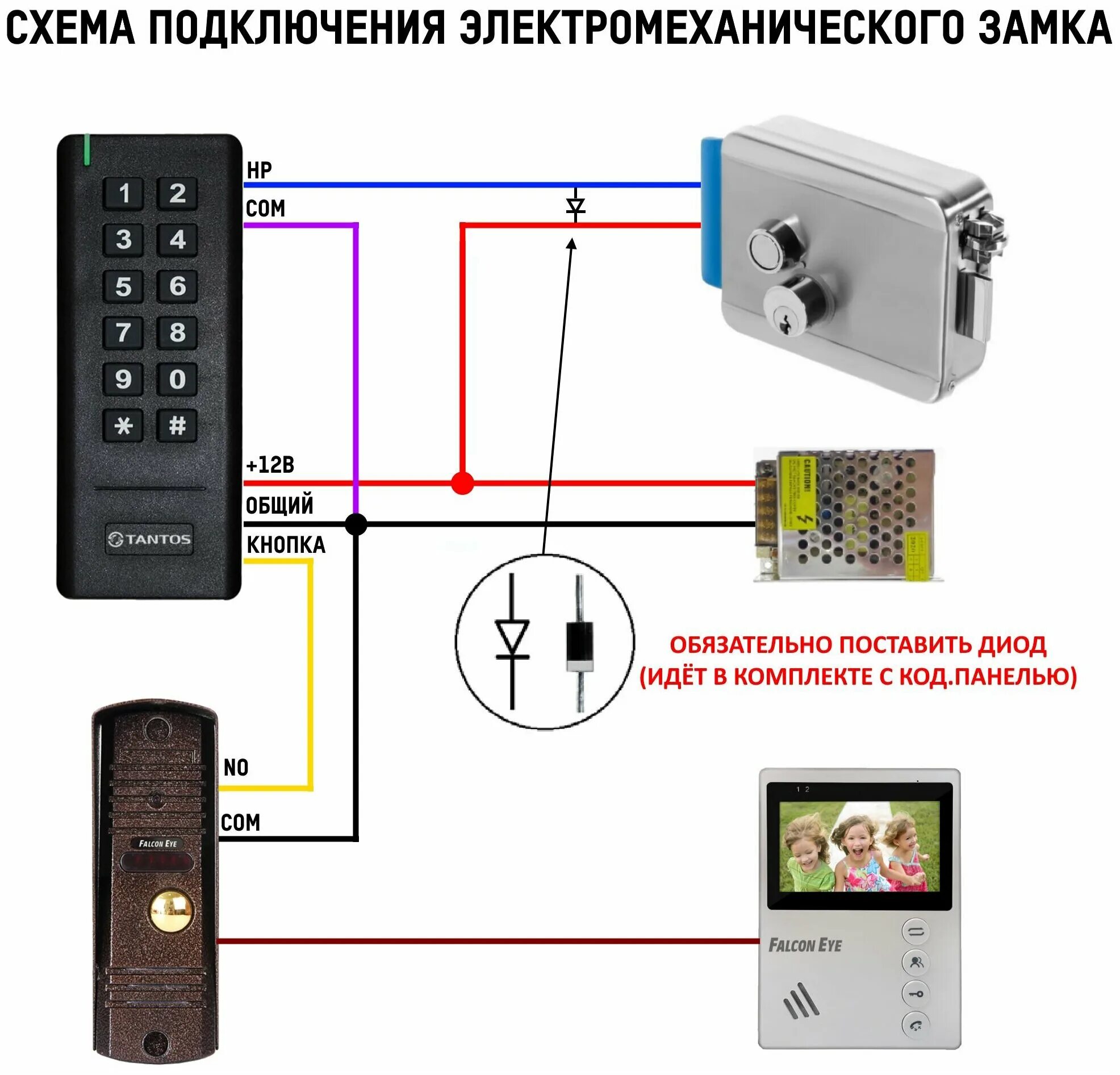 Подключение замка Комплект СКУД для калитки. Электромеханический замок накладной, серый. Кодонабор