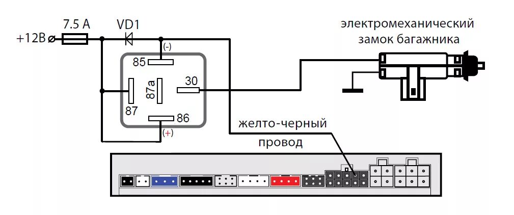 Подключение замка багажника Установка сигнализации StarLine A93 на Лада Гранта - Lada Гранта, 1,6 л, 2013 го