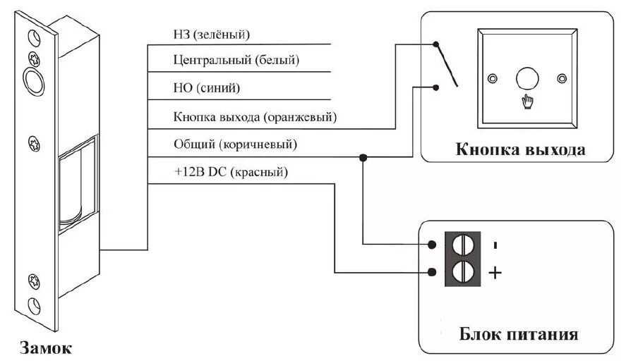 Подключение замка домофона на калитку AT-EL700B-2 - замок электромеханический соленоидный врезной, НЗ, 12 В