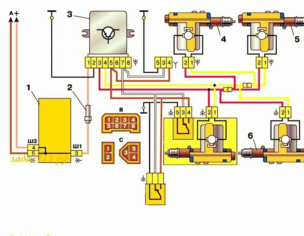 Подключение замка центрального замка ваз 2110 sss003 Подключения ЦЗ с кнопки блока Эсп Калины - Lada 21101, 1,6 л, 2005 года электрон