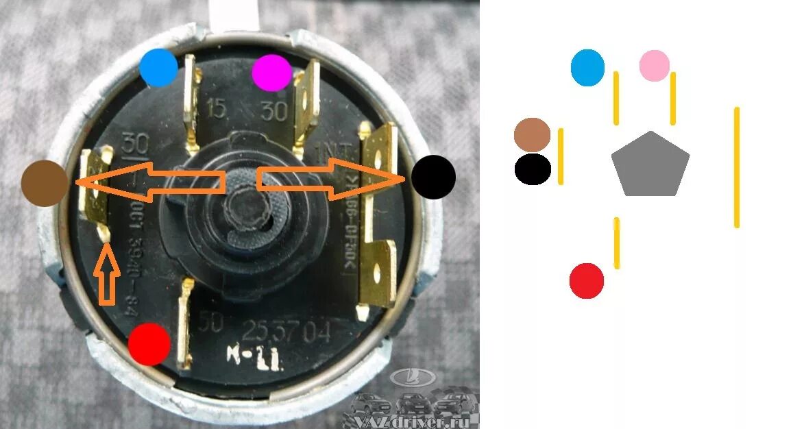 Подключение замка зажигания 2106 по цветам Схема подключения замка зажигания на ваз 2106