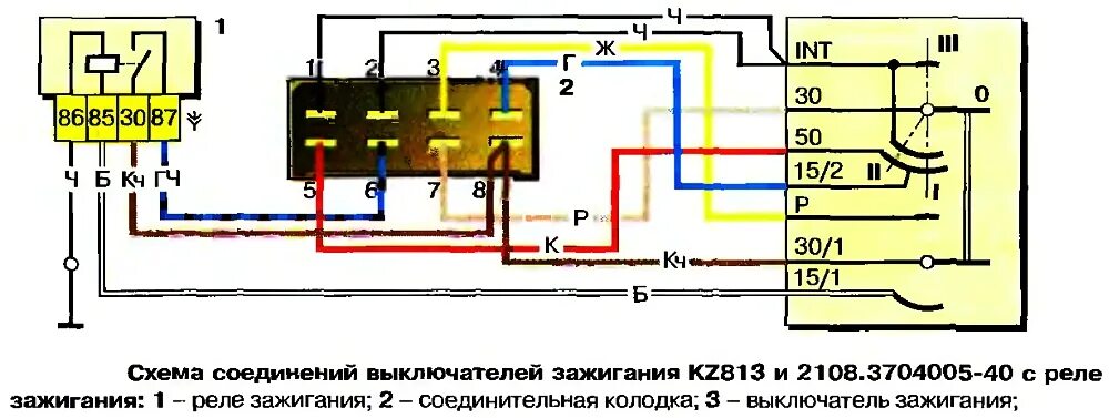 Подключение замка зажигания 2109 Распиновка замка зажигания ваз