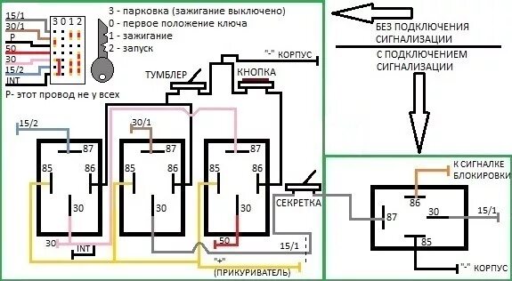 Подключение замка зажигания 2109 Запуск с кнопки и тумблера ваз 2108, 2109, 21099 - Lada 21093, 1,5 л, 1994 года 