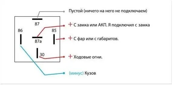 Подключение замка зажигания через реле ДХО продолжение.