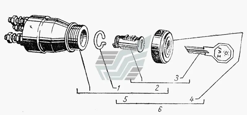 Подключение замка зажигания газ 66 Замок зажигания ГАЗ-51 (63, 93) (Чертеж № 89: список деталей, стоимость запчасте