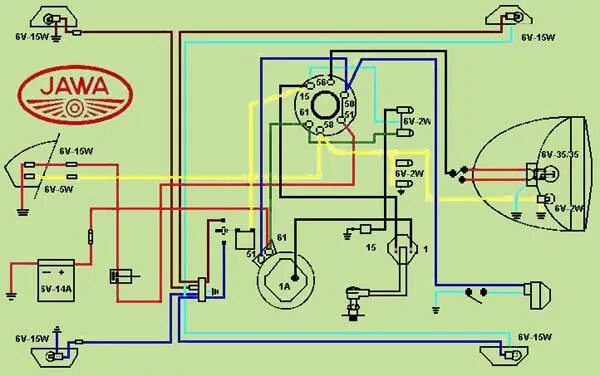 Подключение замка зажигания ява 634 Схема ява 634 6 вольт