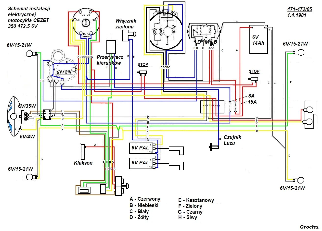 Подключение замка зажигания ява 634 Installation diagram - Is the plus or minus in the light bulb diagram?