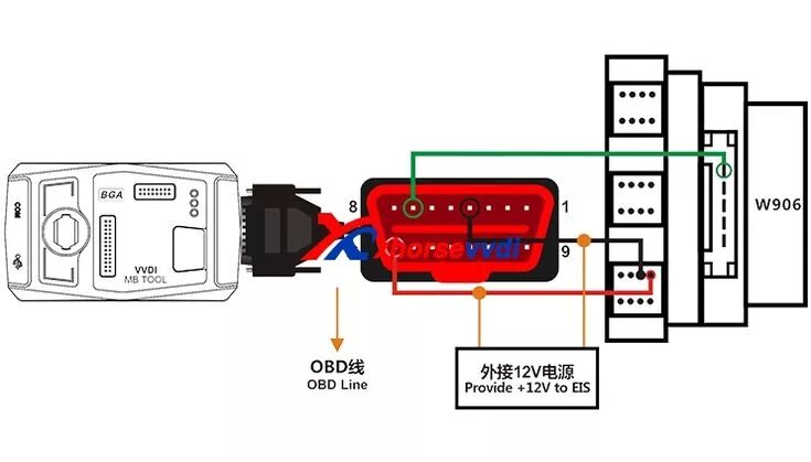 Подключение замков mercedes VVDI MB Tool Power Adapter W210 W211 W639 W906 Connection Wiring Power adapter, 