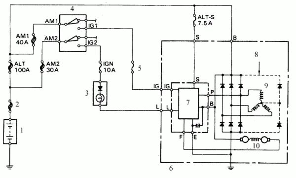 Schemat elektryczny generatora (Kia Avella 1994-2000: Silnik i systemy: Akumulat