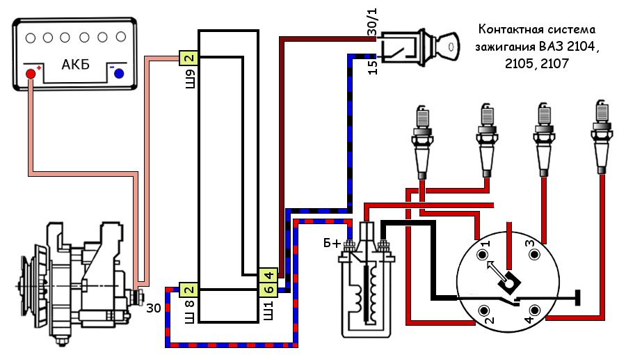 Подключение зажигания ваз 2107 Неисправности контактной системы зажигания ВАЗ 2101-2107