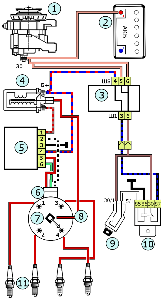 Подключение зажигания ваз 2109 Схема системы зажигания автомобилей ВАЗ 2108, 2109, 21099 Car mechanic, Electric