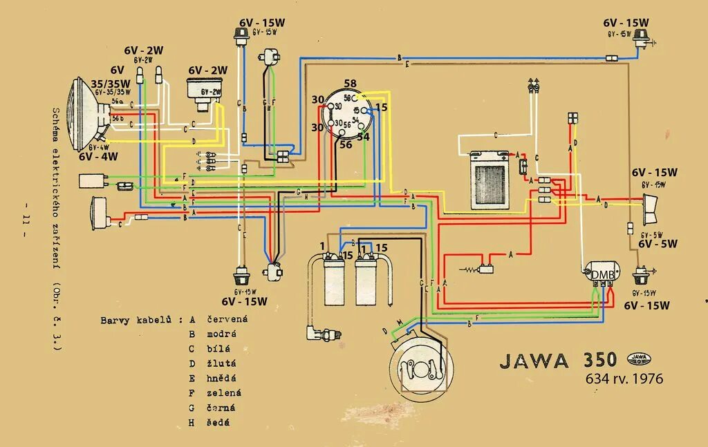 Подключение зажигания ява Jawa 350/634 original schéma - Album on Imgur