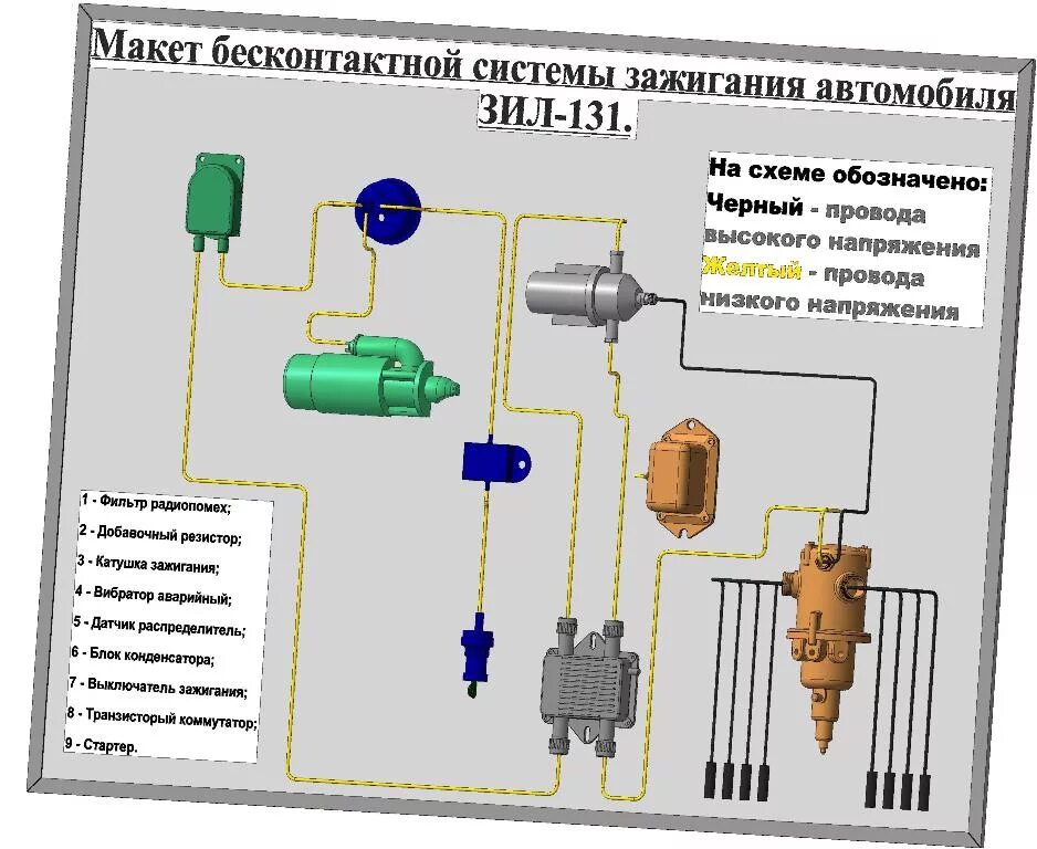 Подключение зажигания зил 130 схема Макет бесконтактной системы зажигания ЗИЛ-131 - Чертежи, 3D Модели, Проекты, 3д 