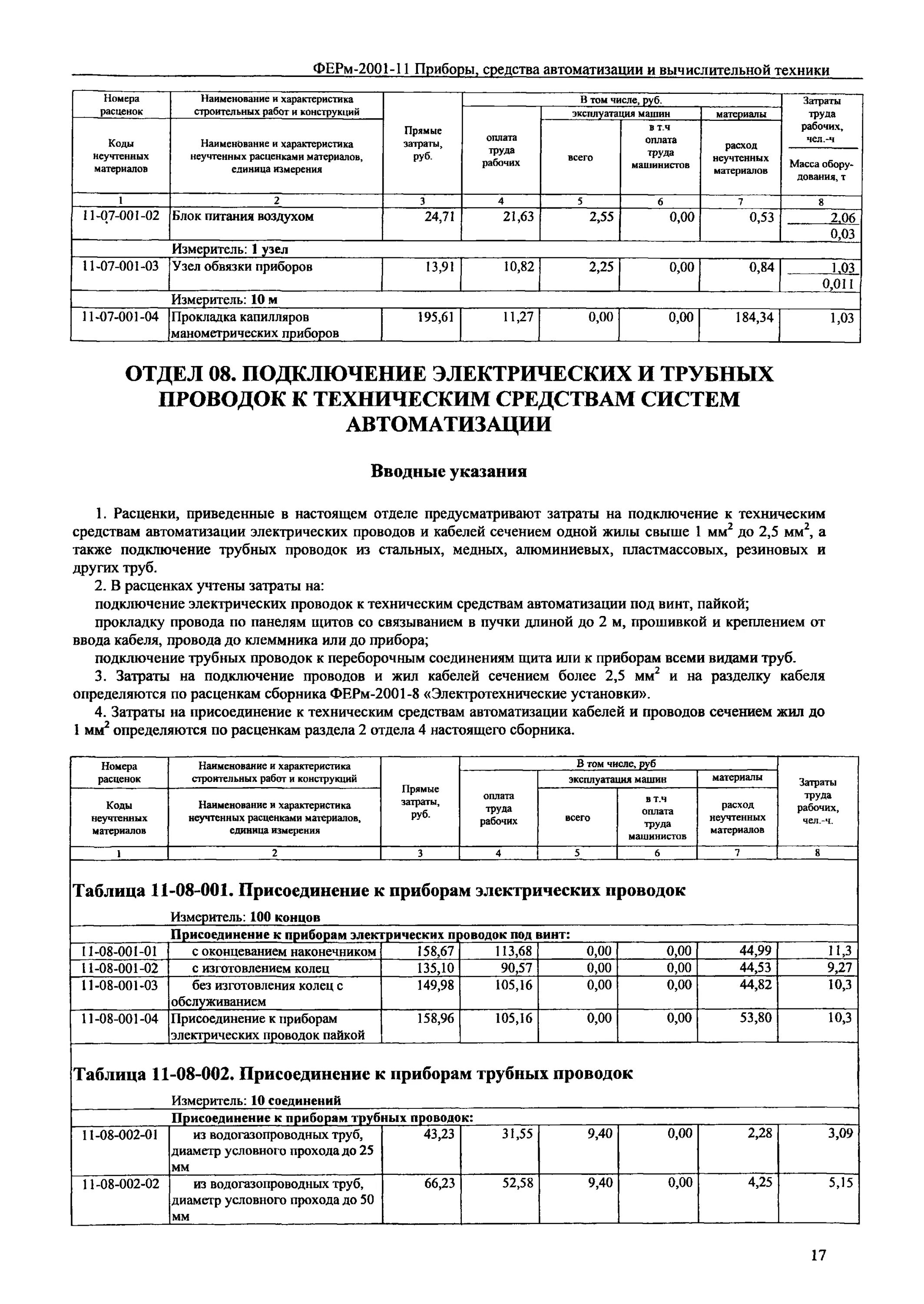 Подключение жил проводов расценка Скачать ФЕРм 2001-11 Приборы, средства автоматизации и вычислительной техники (р