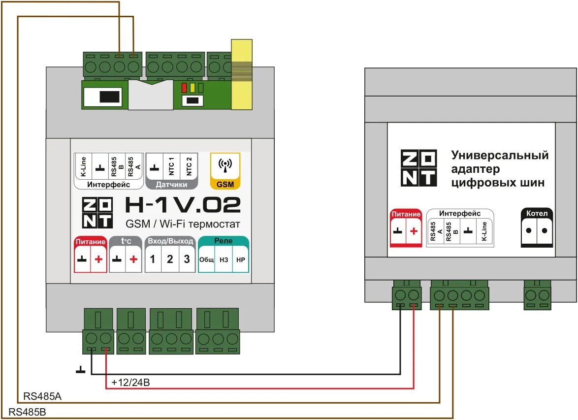 Подключение zont 1 Файл:Подключение к ZONT H-1V.02 по интерфейсу RS-485 Универсальный ацш.jpg - Биб