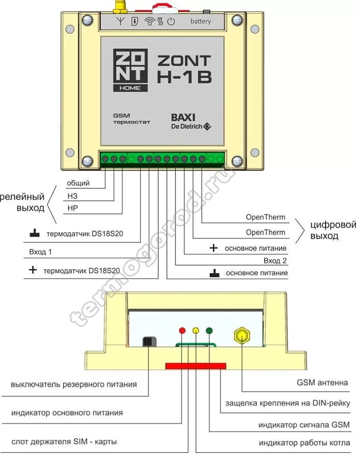 Подключение зонт к котлу бакси Zont h1v схема подключения