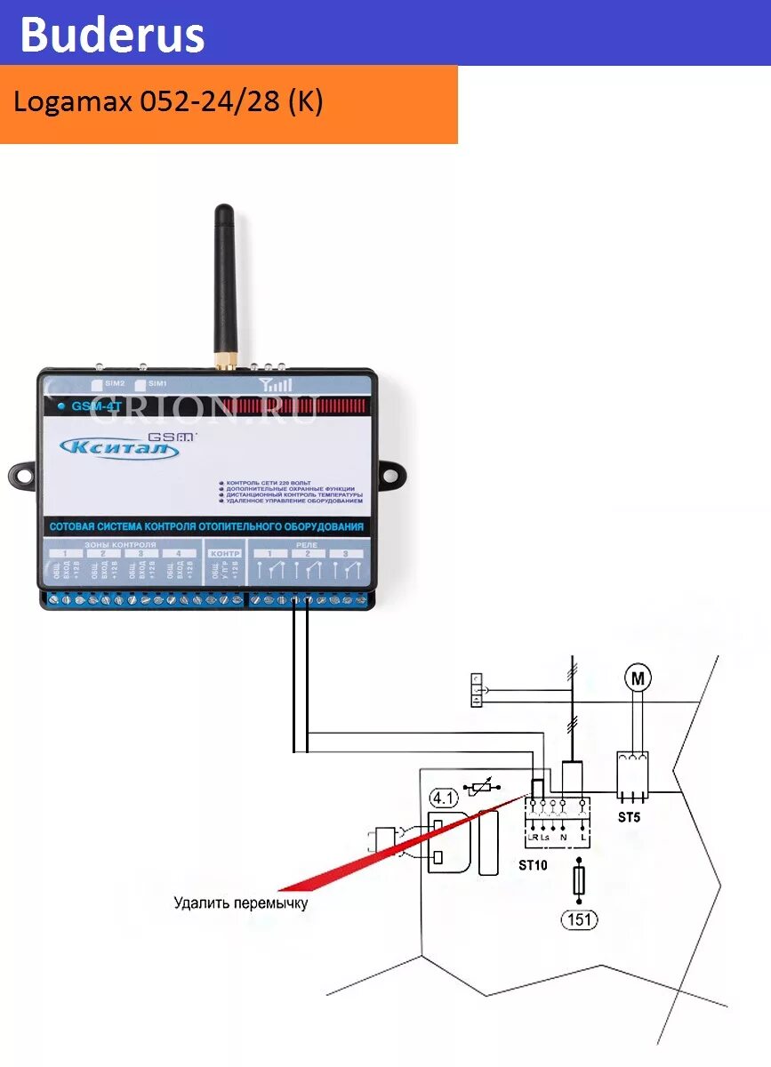 Подключение zont к котлу buderus Схема подключения котла Buderus Logamax U052 к модулю Кситал GSM