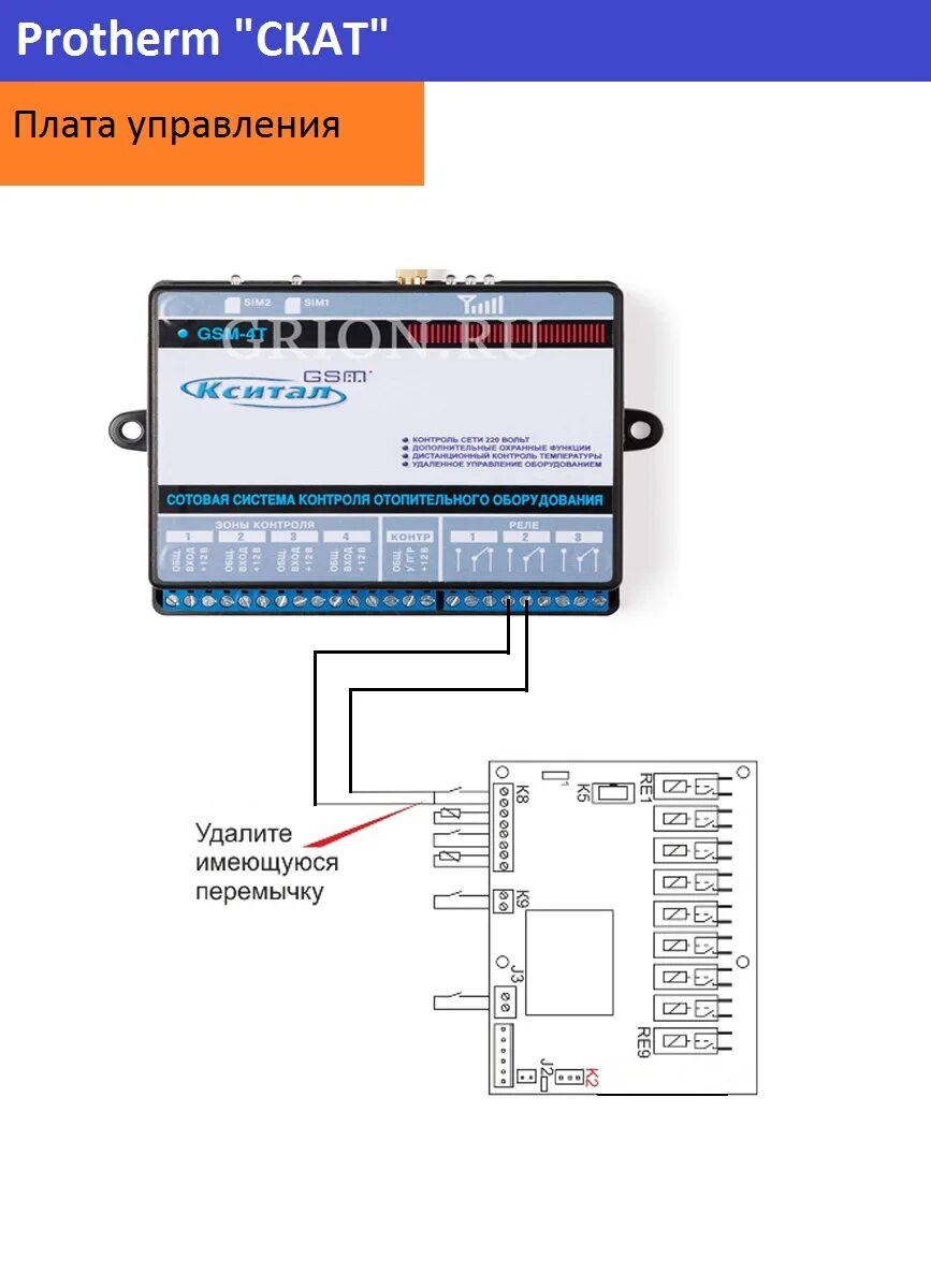 Подключение zont к котлу protherm скат Схема подключения котла Protherm СКАТ к модулю Кситал GSM