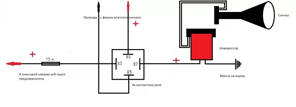 Подключение звукового сигнала через реле схема Доработка пневмосигнала - Lada 21102, 1,5 л, 2002 года аксессуары DRIVE2