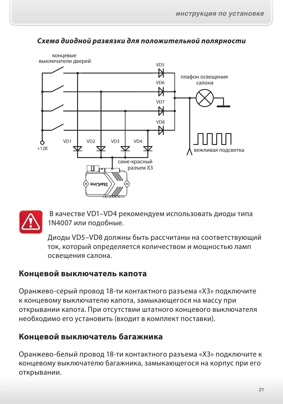 Подключением двух концевиков Концевой выключатель капота, Концевой выключатель багажника Инструкция по эксплу