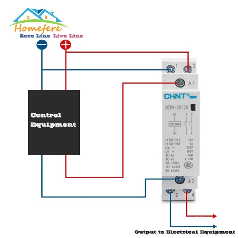 Подключения 2 контакторов CHINT NCH8 40/40 NCH8 63/40 NCH8 40/40 Din Rail Household AC Modular Contactor f