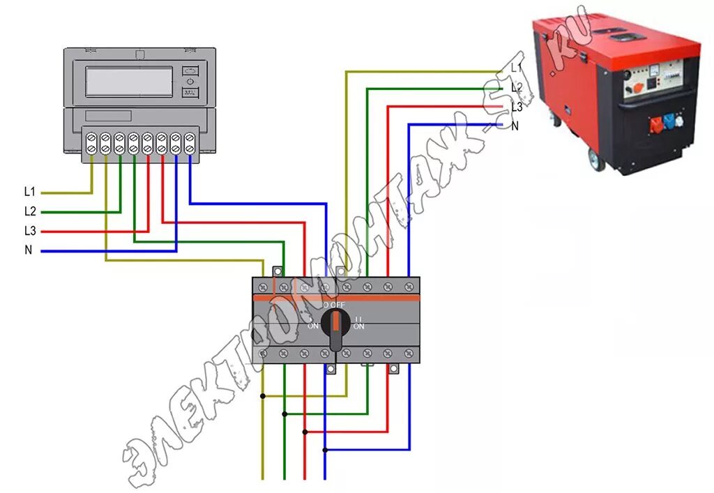 Подключения 3 х фазного рубильника Переключатель сеть генератор трехфазный фото - DelaDom.ru