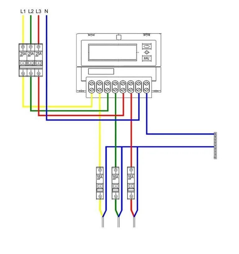 Подключения 3 х фазного счетчика через Подключение трехфазного электросчетчика - схема