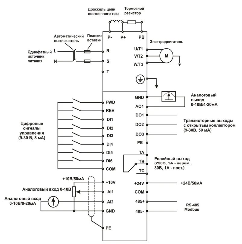 Подключения частотника к двигателю Частотный преобразователь PROSTAR PR6100-0055T3G 5.5 кВт 380В купить - инструкци